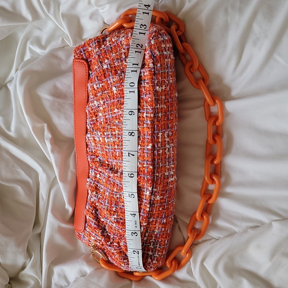 ANN TAYLOR Handbags Purse Tweed Frame Clutch Orange Spark - Picture 4 of 8